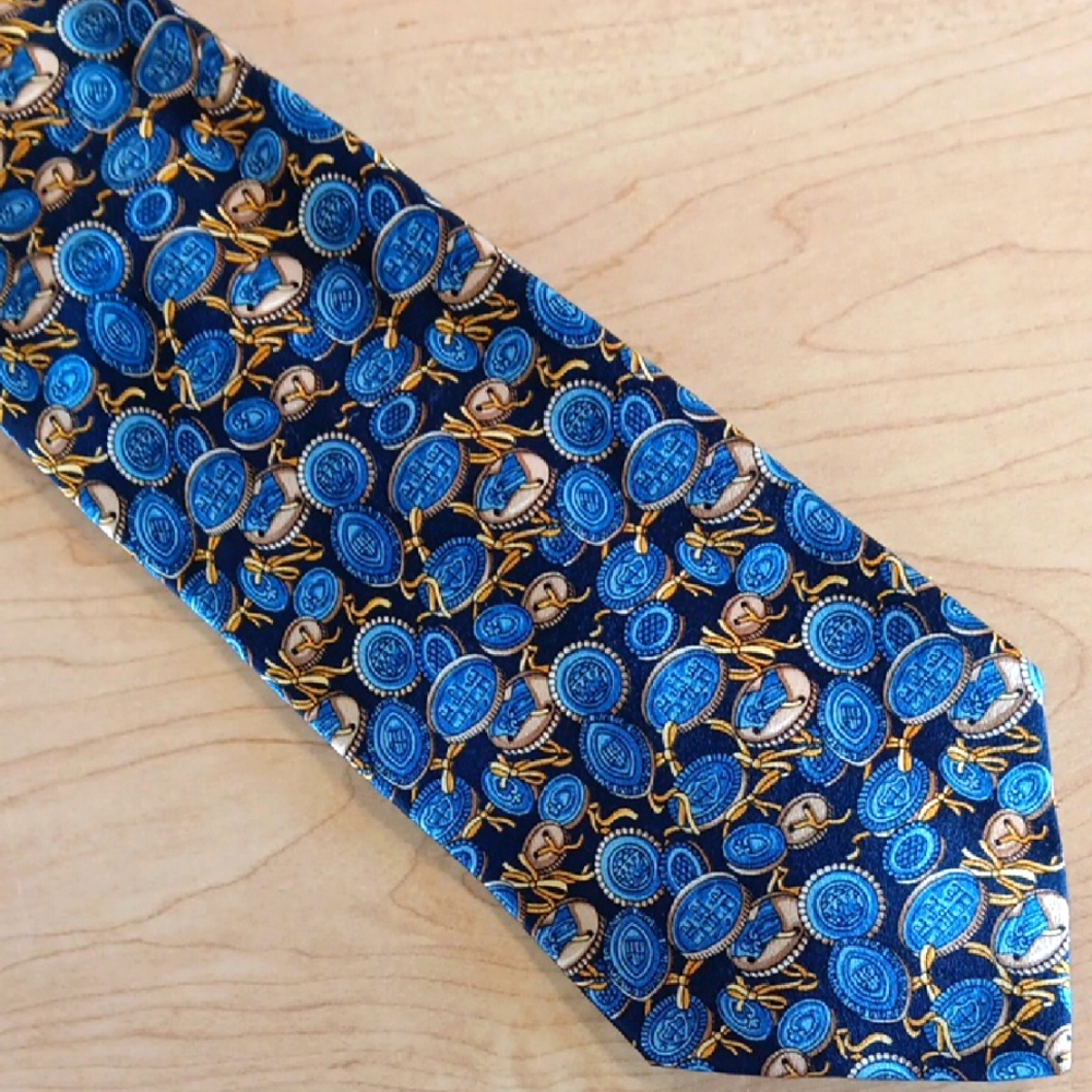 Stylish Blue and Gold Patterned Men's *PRINT* Tie
